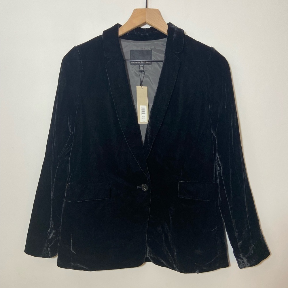 Banana Republic Velvet 1 Button Black Blazer Sz 00P NWT $169